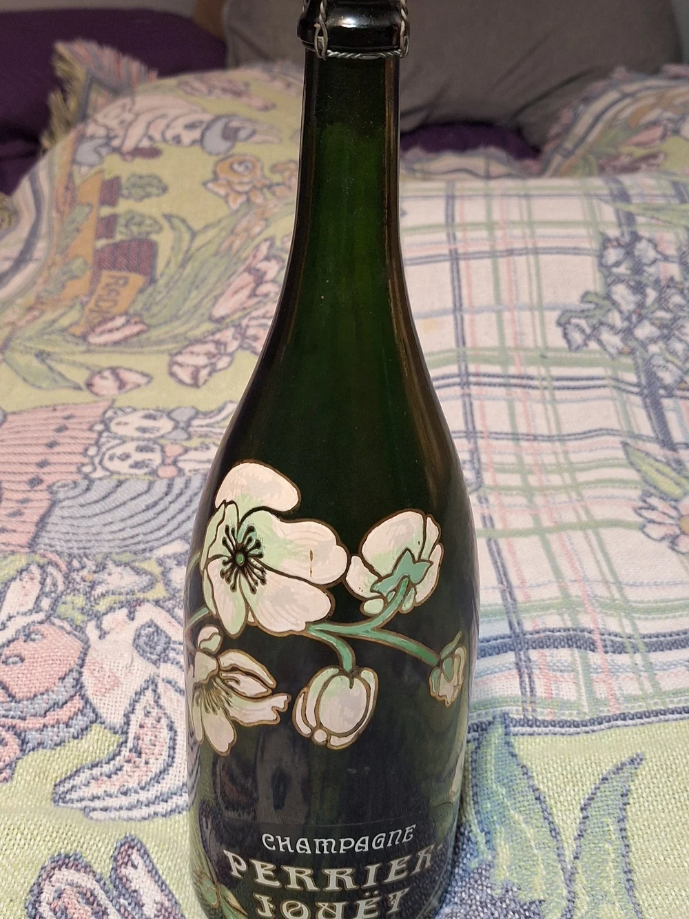 Black Floral Champagne Bottle Decorative Accent